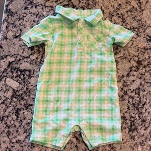 First Impressions Mint and White Checkered Romper